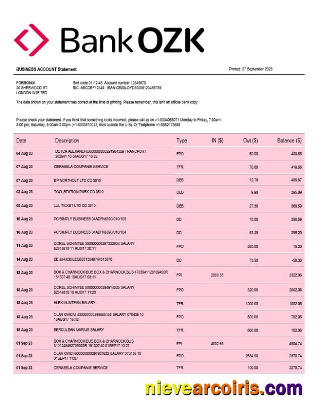 Bank of the Ozarks firm account statement